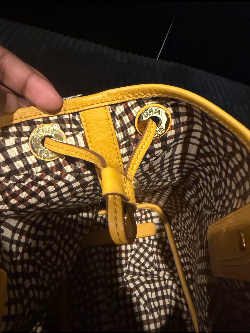 MCM Cognac Visetos Tote with Yellow Trim and Pouch - Picture 6 of 8